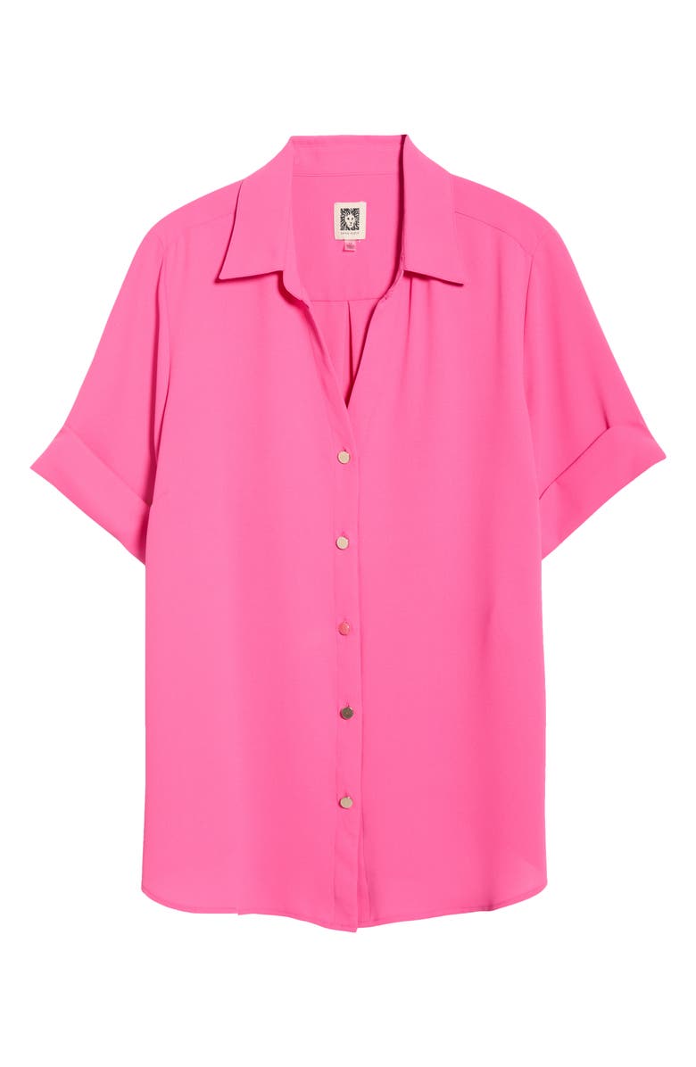 AK ANNE KLEIN Crepe Button-Up Shirt, Alternate, color, Pink Berry