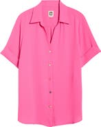 AK ANNE KLEIN Crepe Button-Up Shirt