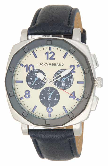 Octagonal Leather Strap Watch, 44mm