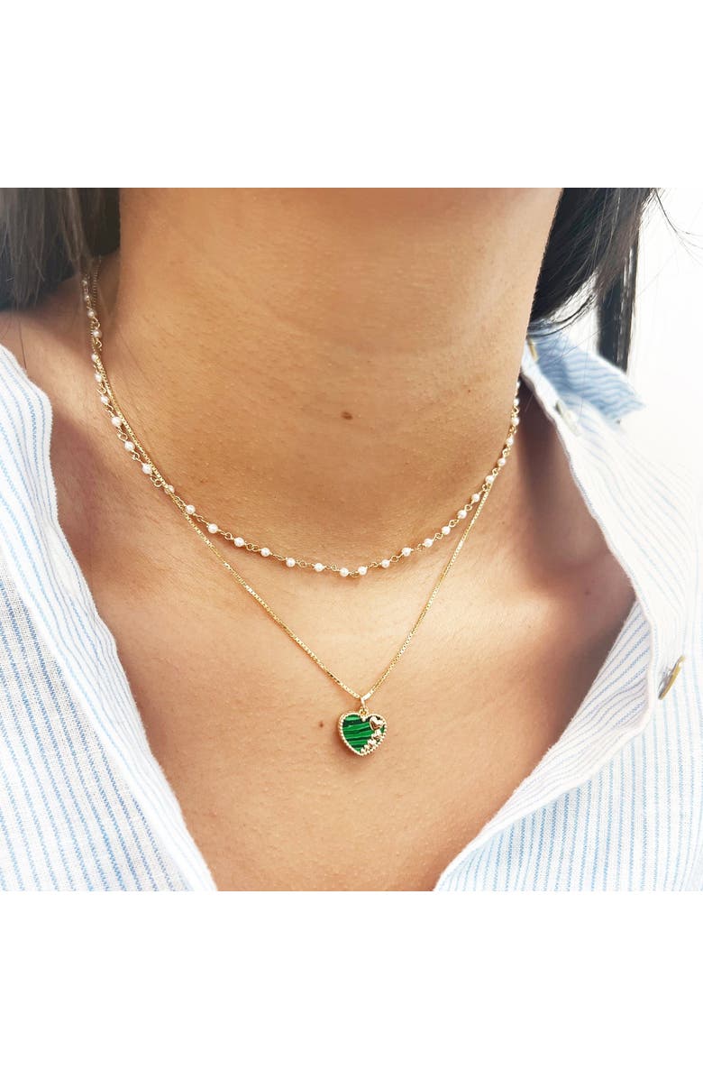 The Lovery Fine Jewelry Malachite Heart Overlay Charm, Alternate, color, Malachite