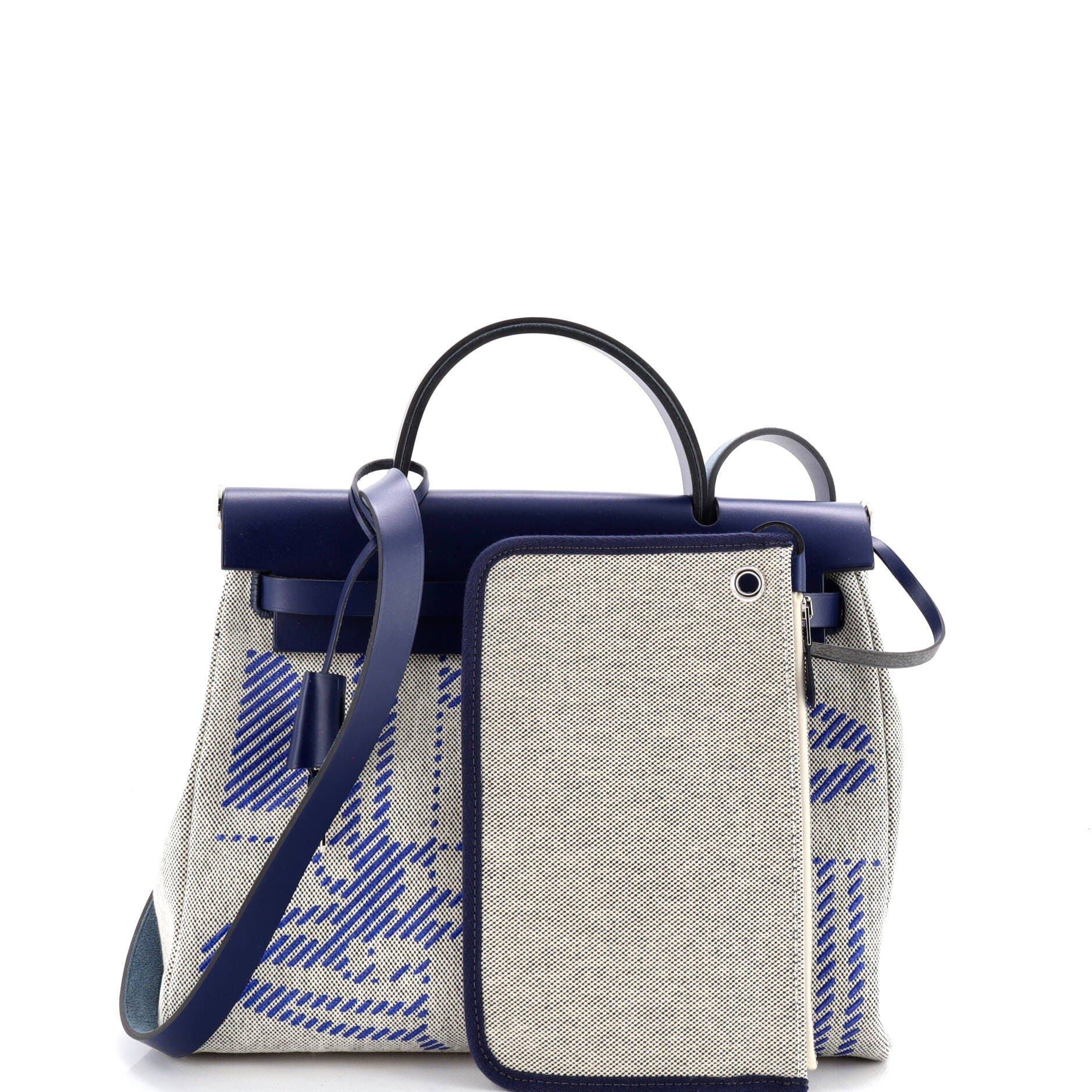 Pre-Owned Hermes Herbag Zip Relief Brides de Gala Toile and Leather 31, Alternate, color, Bleu Saphir