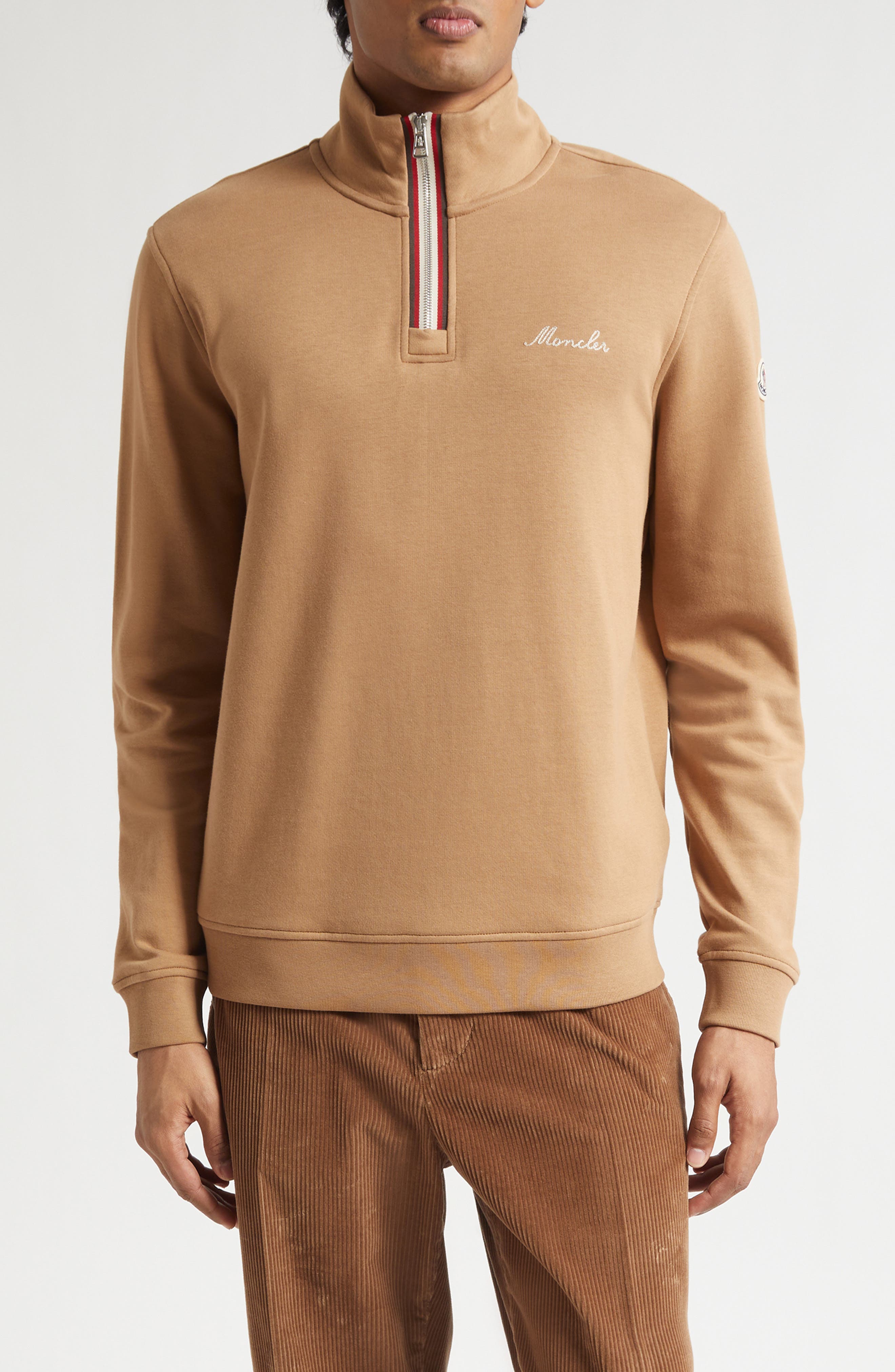 Embroidered Logo Patch Fleece Quarter Zip Sweatshirt