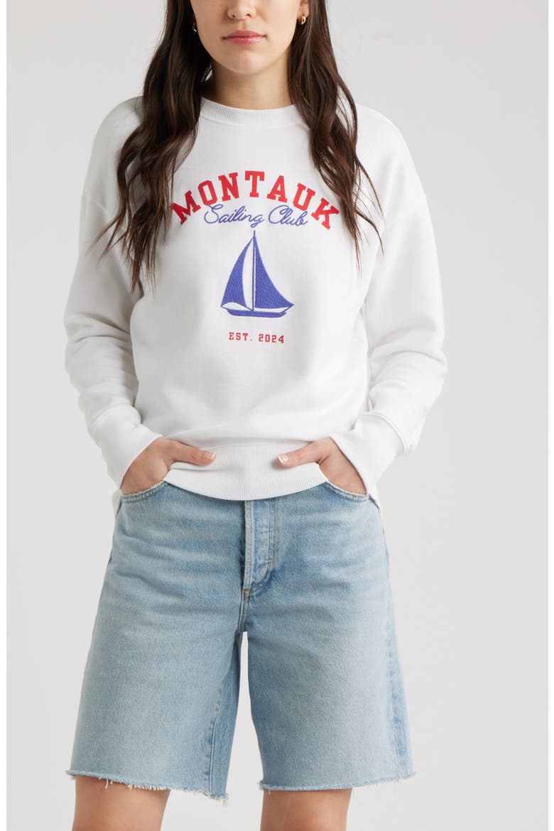 Embroidered Montauk Sailing Graphic Sweatshirt, Main, color, WHITE MONTAUK SAILING