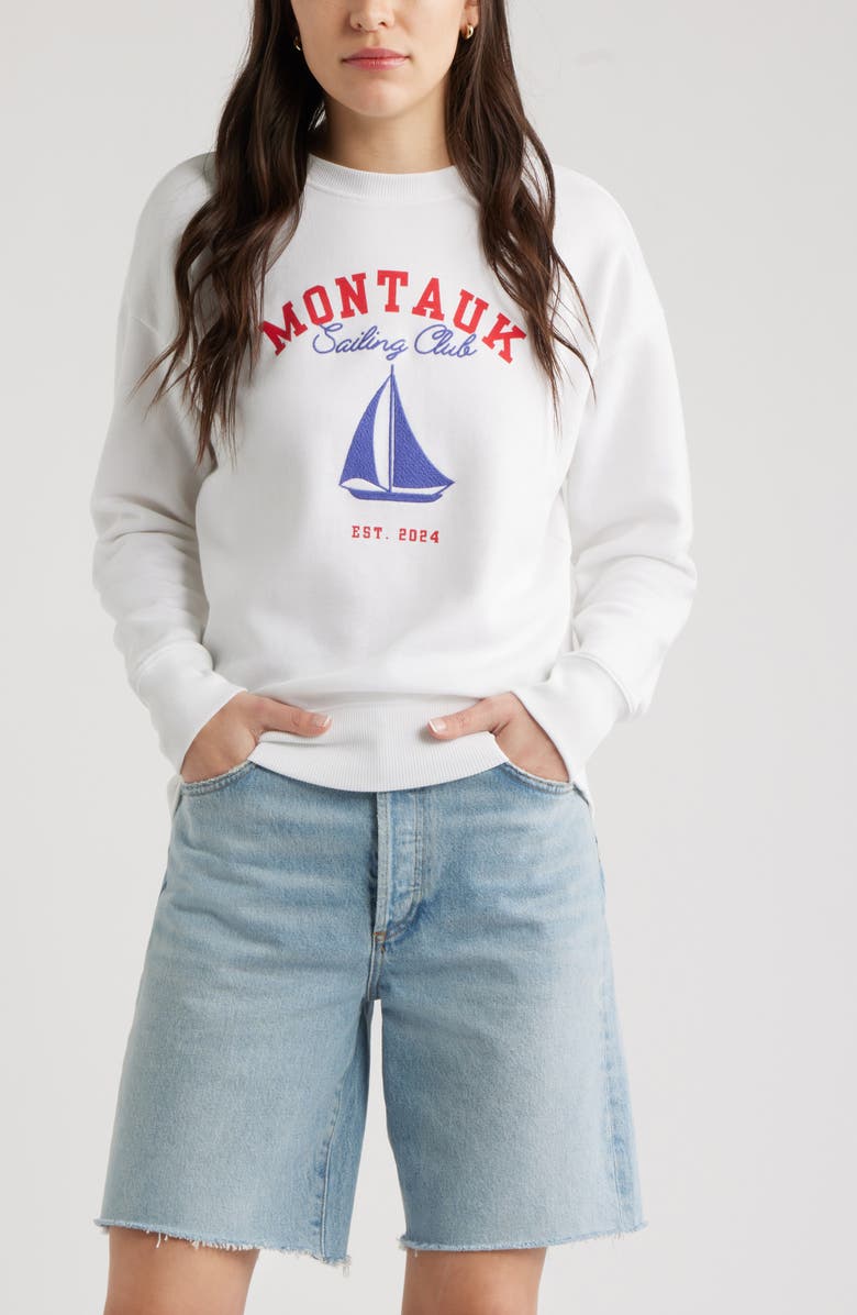 Caslon<sup>®</sup> Embroidered Montauk Sailing Graphic Sweatshirt, Main, color, White Montauk Sailing
