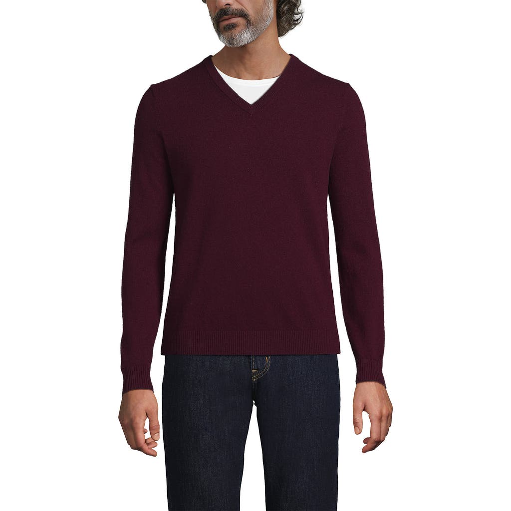 Lands' End Fine Gauge Cashmere V-neck Sweater In Burgundy