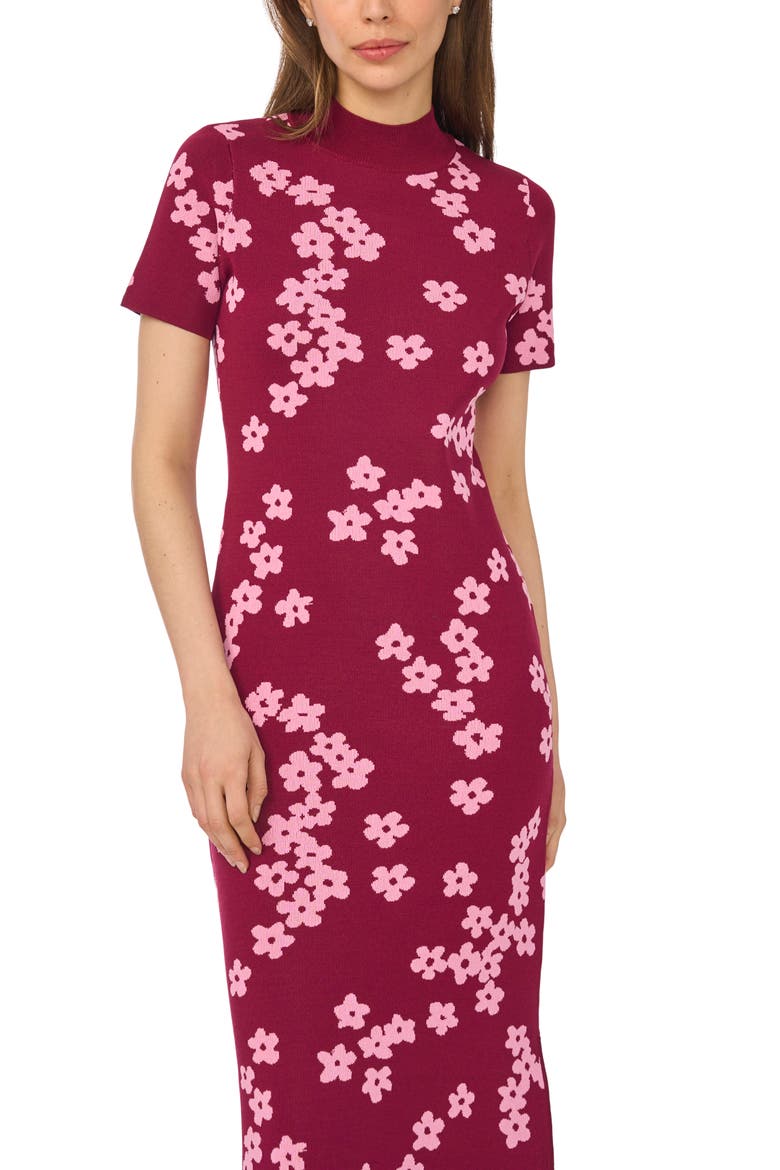 Flower Jacquard Midi Sweater Dress, Alternate, color, BURGUNDY WINE
