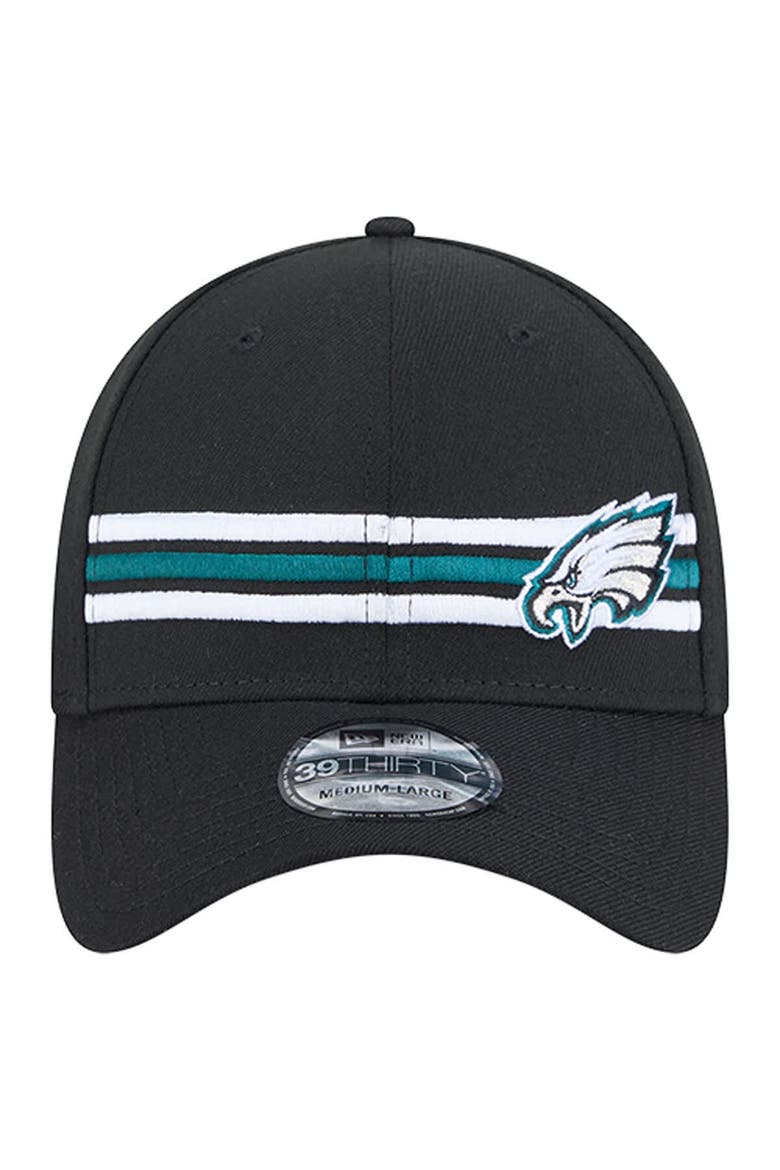 Men's New Era Black Philadelphia Eagles Stripes 39THIRTY Flex Hat, Alternate, color, Black
