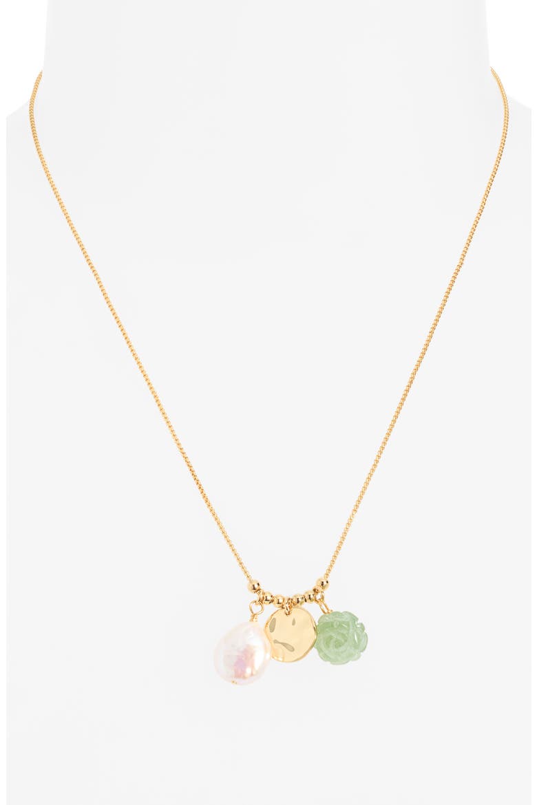 Floral Agate & Freshwater Pearl Pendant Necklace, Alternate, color, GREEN- WHITE- 14K GOLD PLATED