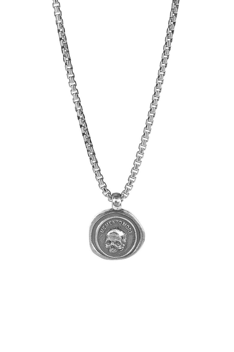 Men's Sterling Silver Memento Mori Medallion Necklace, Main, color, SILVER