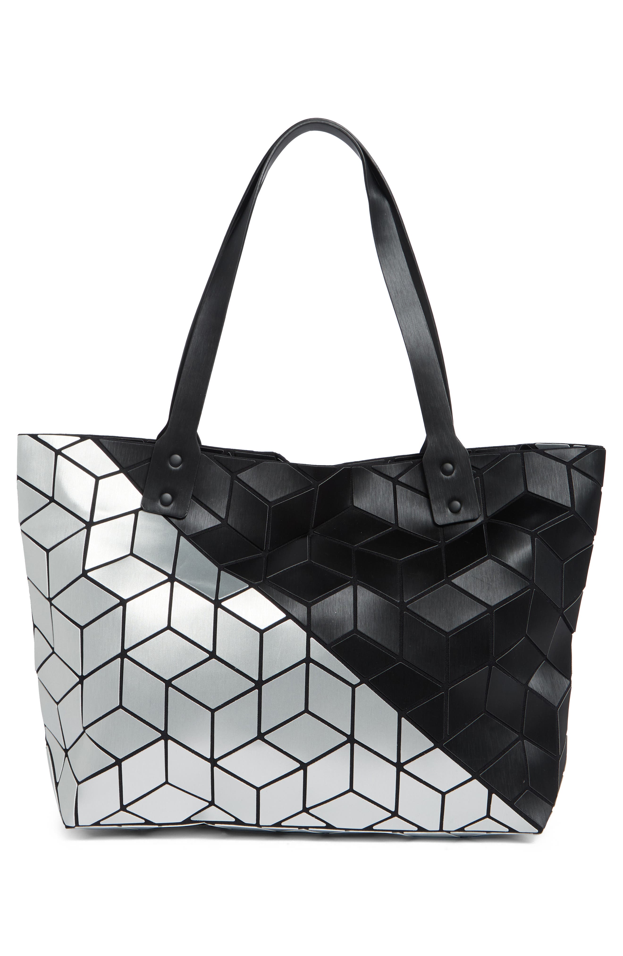 Diagonal Two-Tone Geometric Tote Bag, Alternate, color, M.BLACK/ SILVER