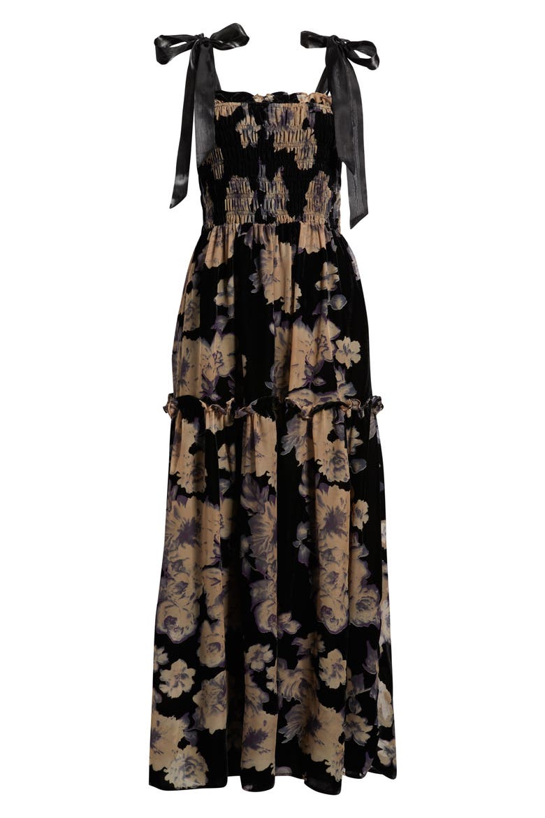 Rowan Floral Tie Shoulder Maxi Dress, Alternate, color, BLACK PURPLE