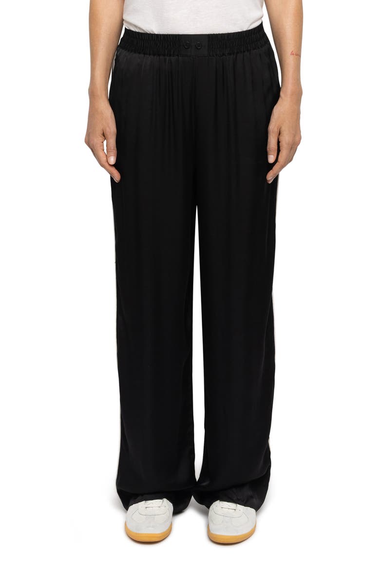 Pin Satin Wide Leg Pants, Main, color, BLACK
