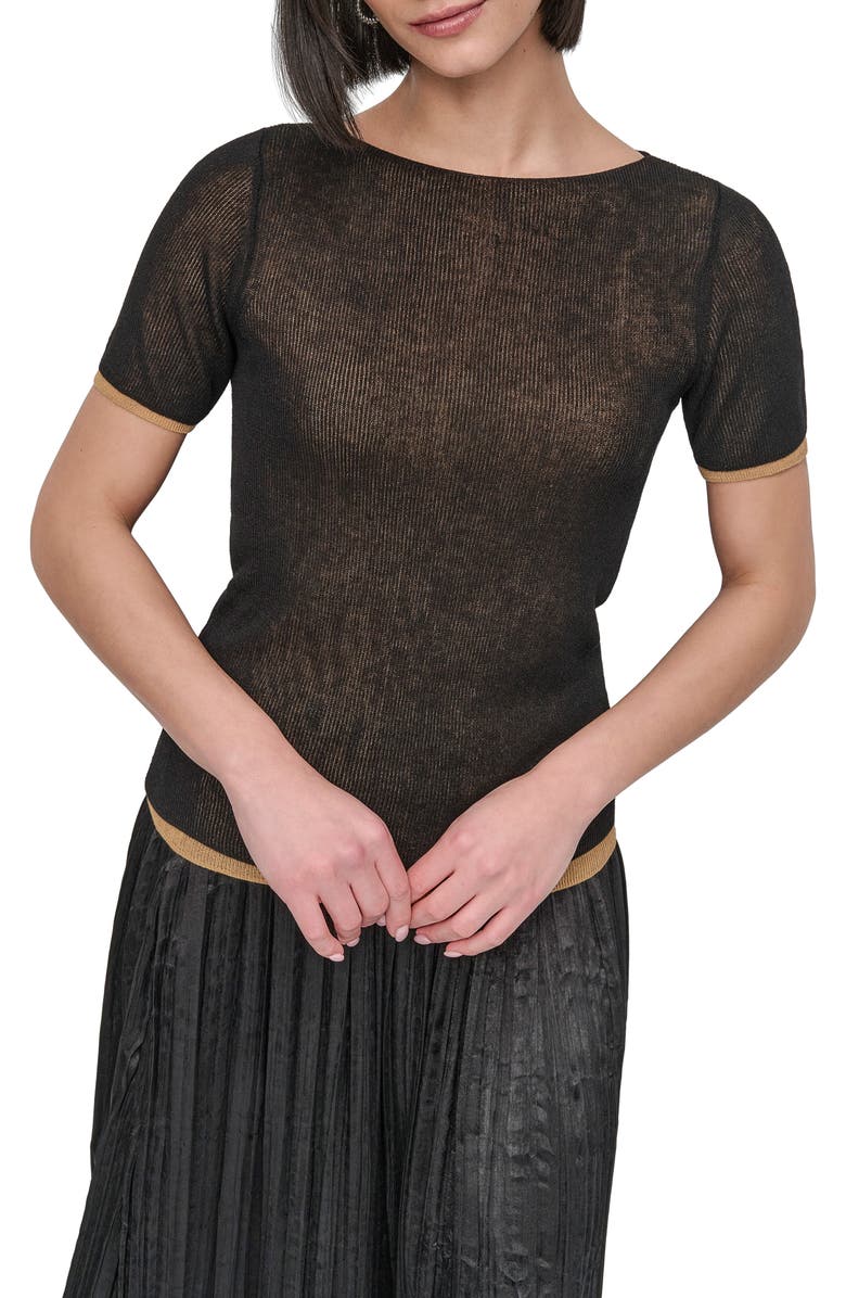 DKNY Contrast Layered Short Sleeve Sweater, Main, color, 