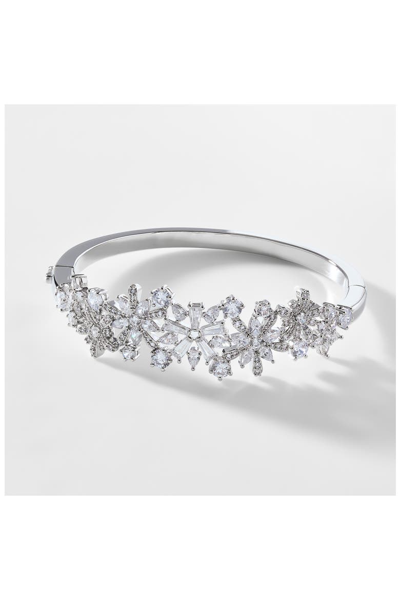 Freya Crystal Flower Hinge Bracelet, Alternate, color, RHODIUM
