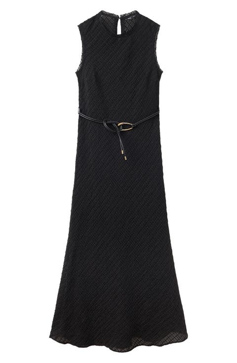 Ruched Belted Midi Dress
