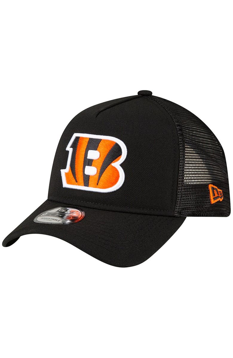 New Era Men's New Era Black Cincinnati Bengals  A-Frame Trucker 9FORTY Adjustable Hat, Main, color, Black
