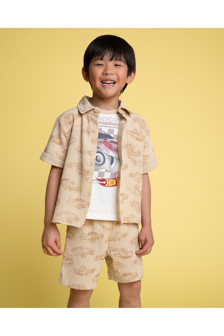 Racing Shirt Tee and Shorts Set, Alternate, color, Birch and Tan