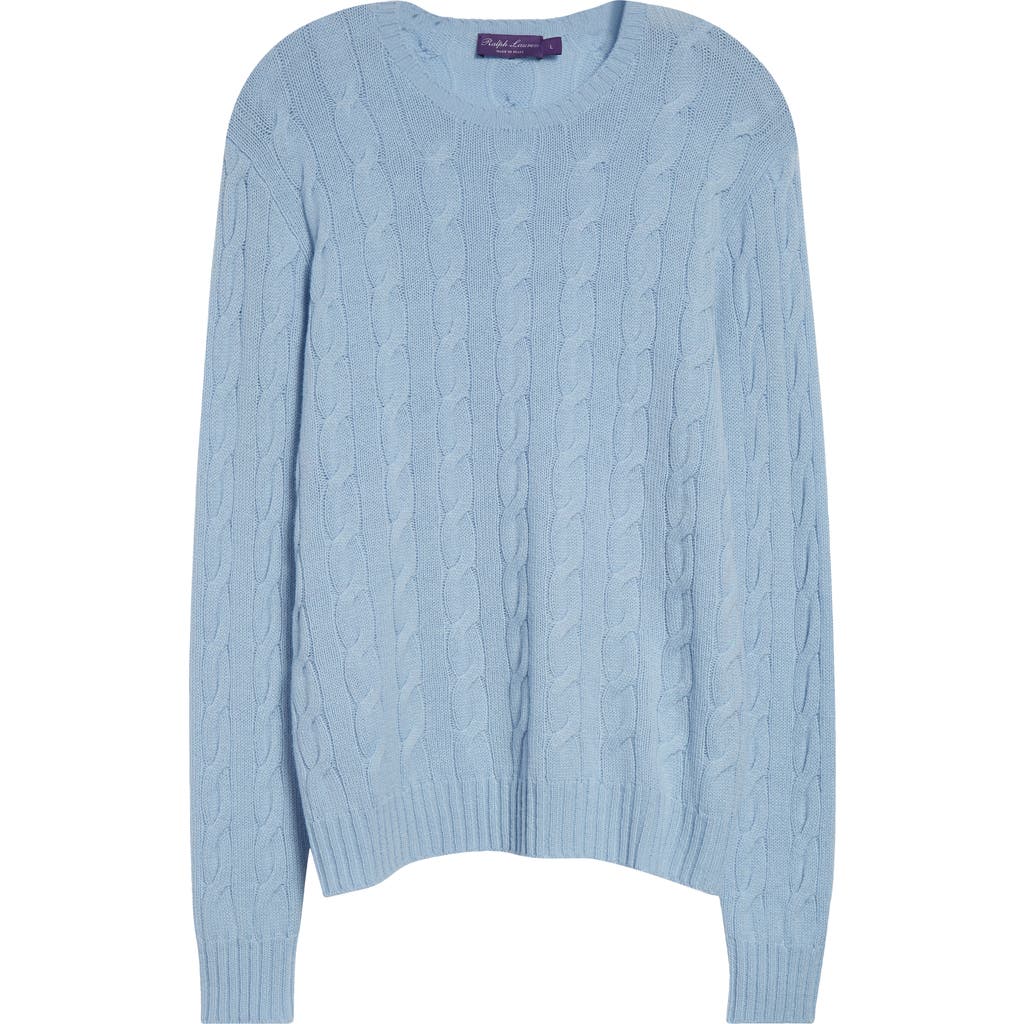 Ralph Lauren Purple Label Cable Stitch Cashmere Crewneck Sweater In Chambray Blue