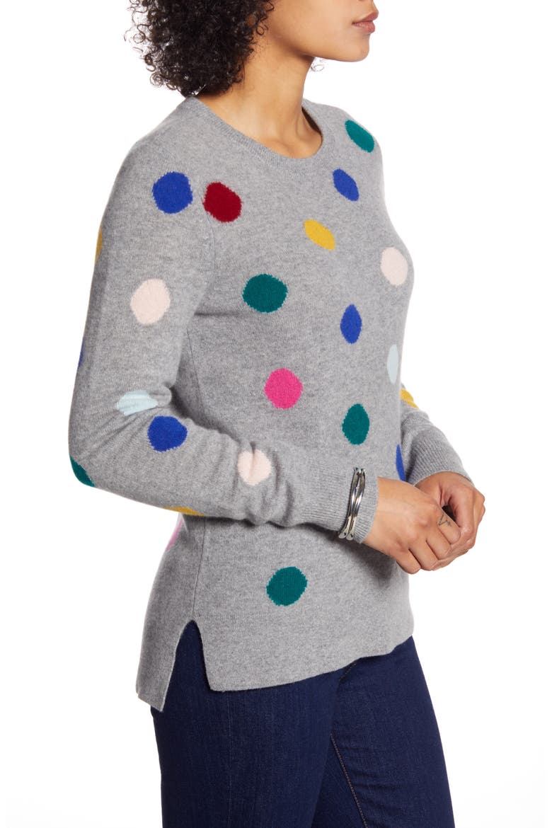 Multicolor Dot Pattern Cashmere Sweater, Alternate, color, GREY MULTI DOT