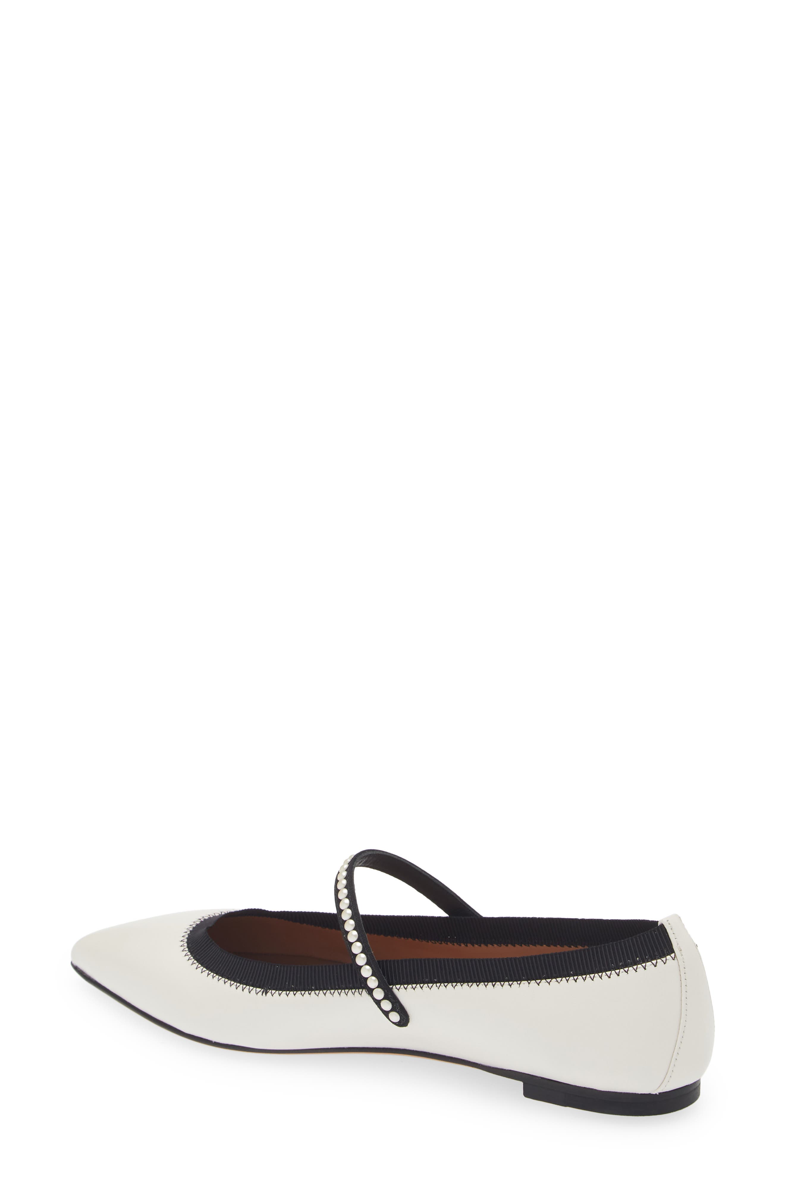 Romy Pearly Strap Pointed Toe Mary Jane Flat, Alternate, color, WHITE