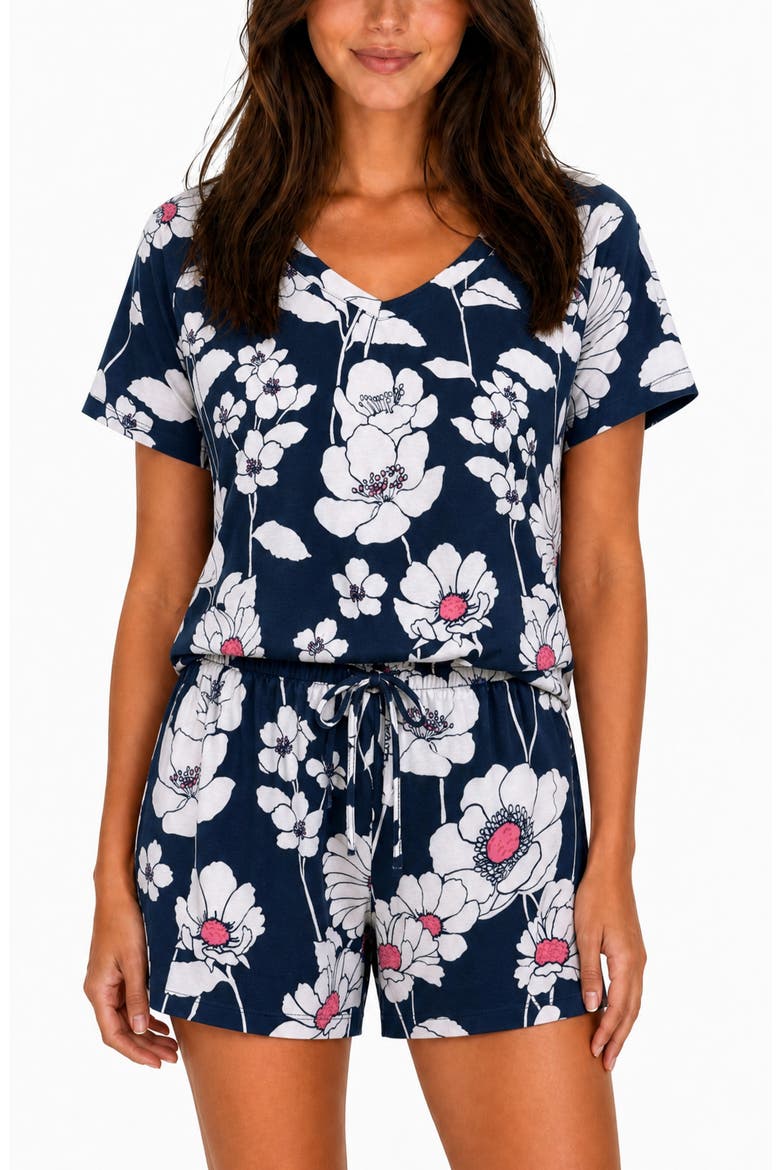 V-Neck Tee & Shorts Pajama Set, Alternate, color, POPPY SKETCH BLUE ADMIRAL