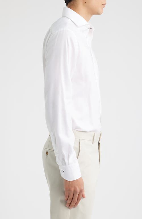 Lorenzo Uomo Trim Fit White Cotton Herringbone Dress Shirt In White