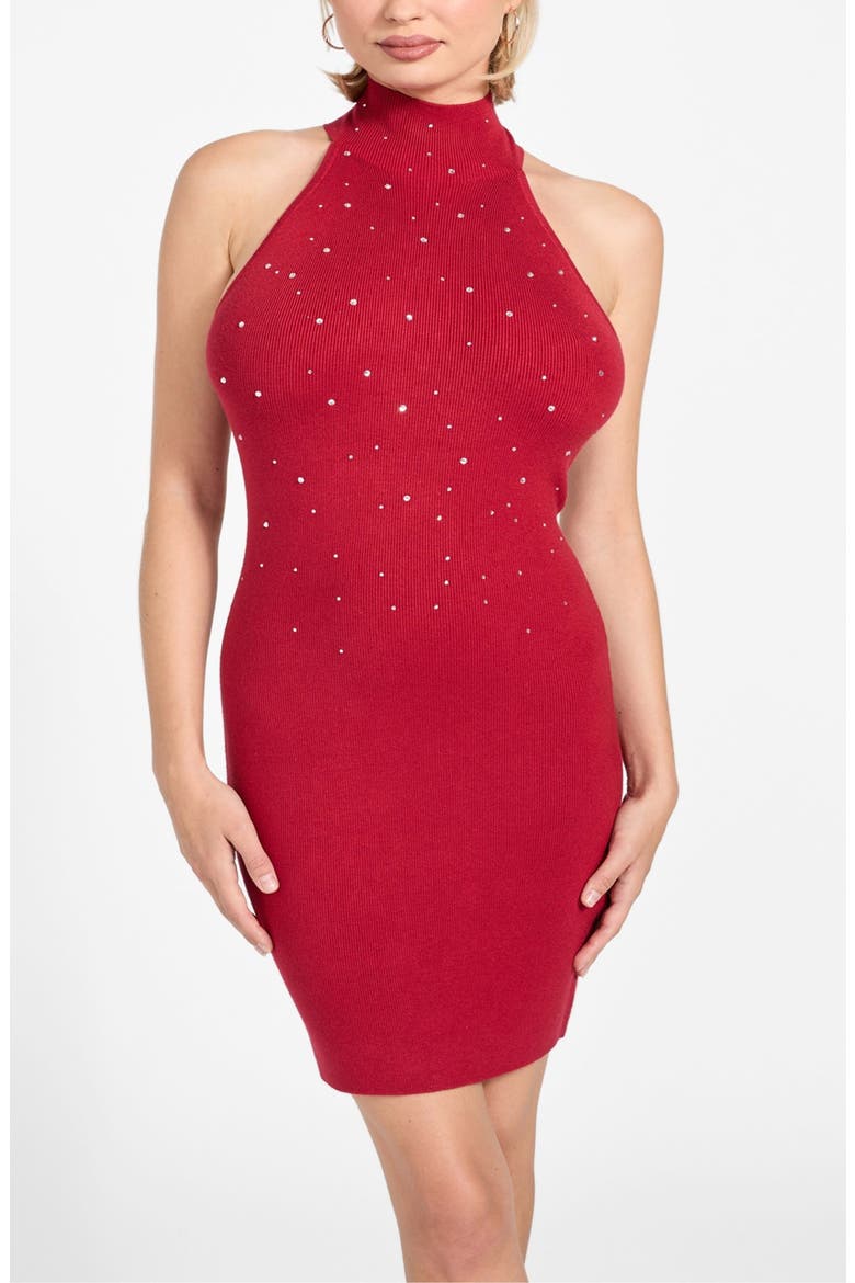 Minara Rhinestone Halter Cocktail Dress, Alternate, color, RED