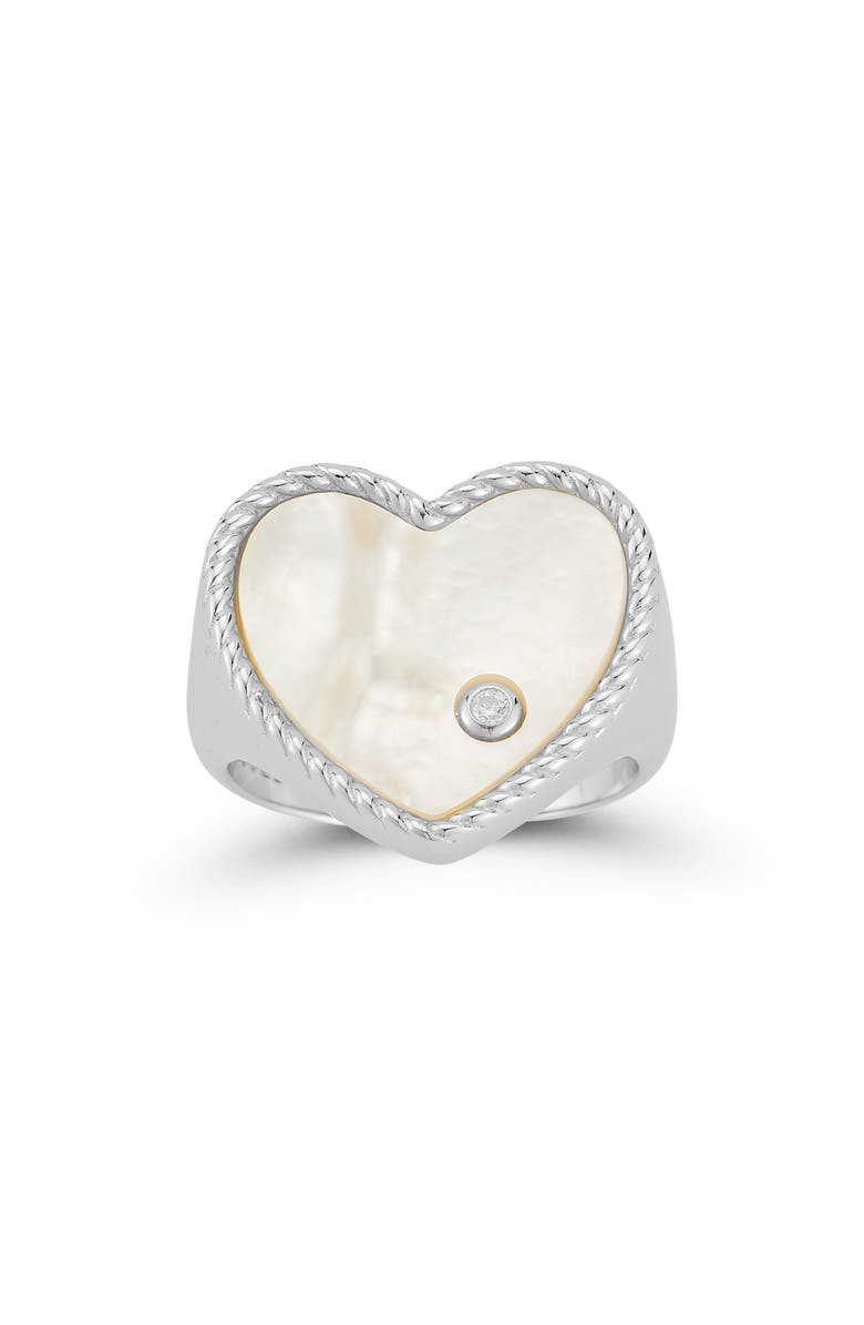 GLAZE JEWELRY Mother-of-Pearl Heart Ring, Main, color, Silver