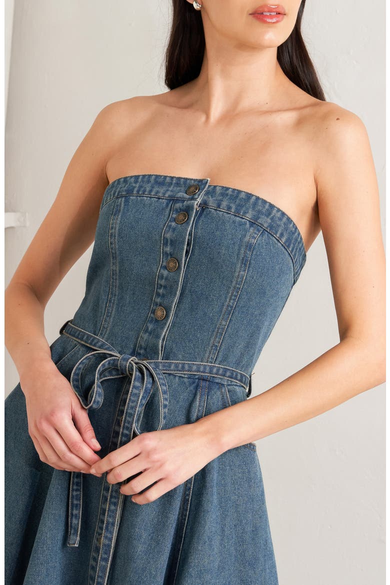 Belted Strapless High-Low Midi Dress, Alternate, color, MEDIUM INDIGO