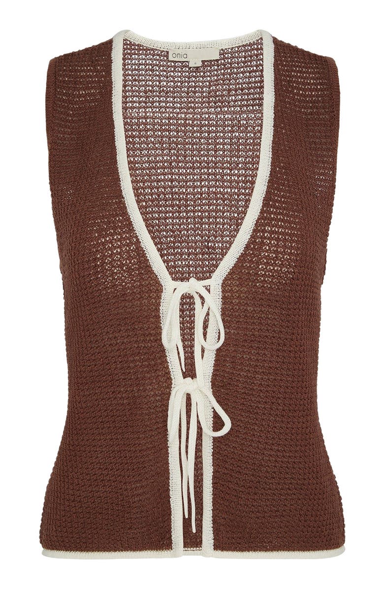 Onia Knit Tie V-Neck Front Tank Top, Alternate, color, Brown/White