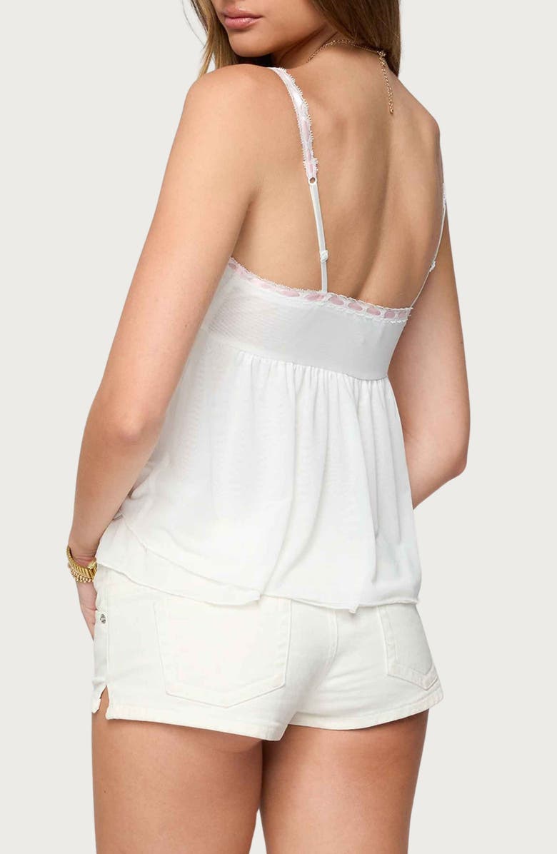 EDIKTED Embroidered Mesh Babydoll Camisole, Alternate, color, White