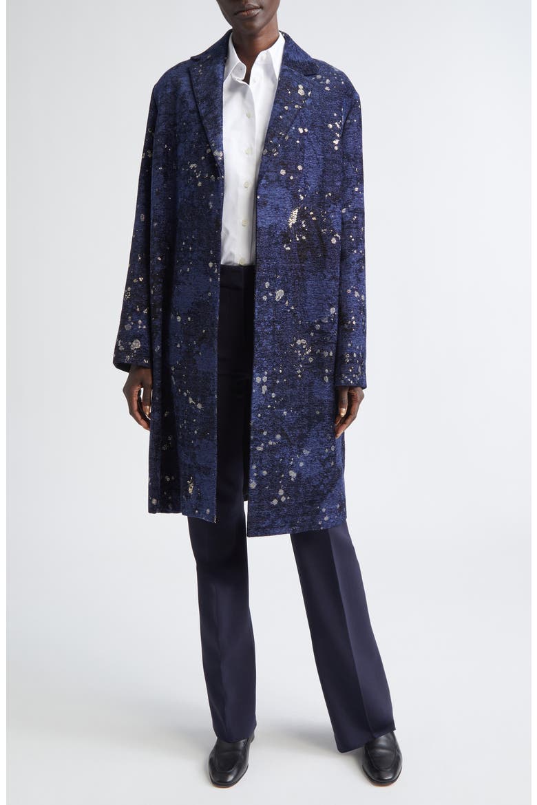 Soft Shoulder Metallic Jacquard Coat, Alternate, color, GALAXY BLUE MULTI