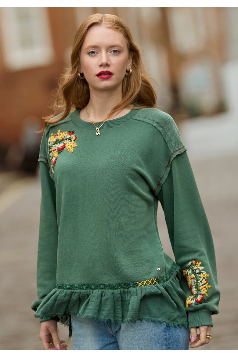 Peplum Blouse, Main, color, GREEN GARDEN EMBROIDERY