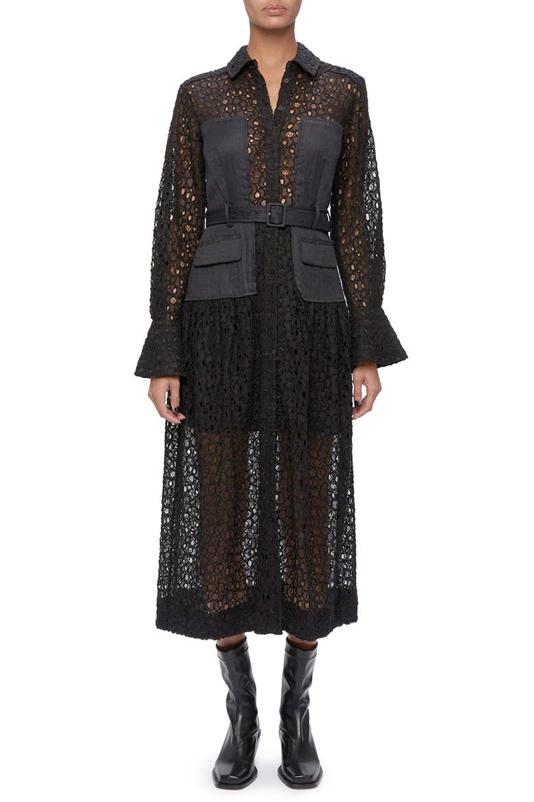 Zuma Utility Lace Patchwork Shirtdress, Main, color, BLACK
