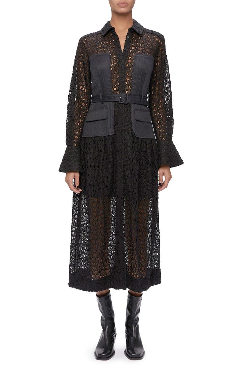 Simkhai Zuma Utility Lace Patchwork Shirtdress, Main, color,