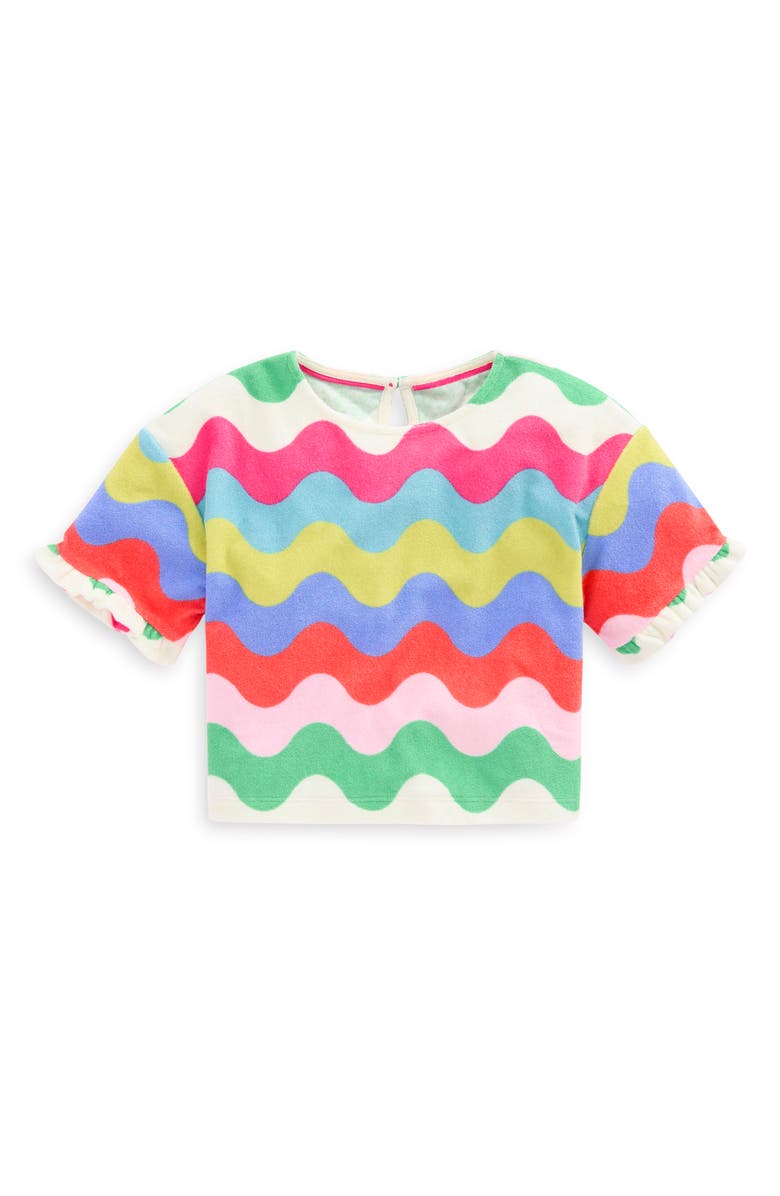 Mini Boden Dropped Shoulder Towelling Top, Main, color, Multi Wave Stripe