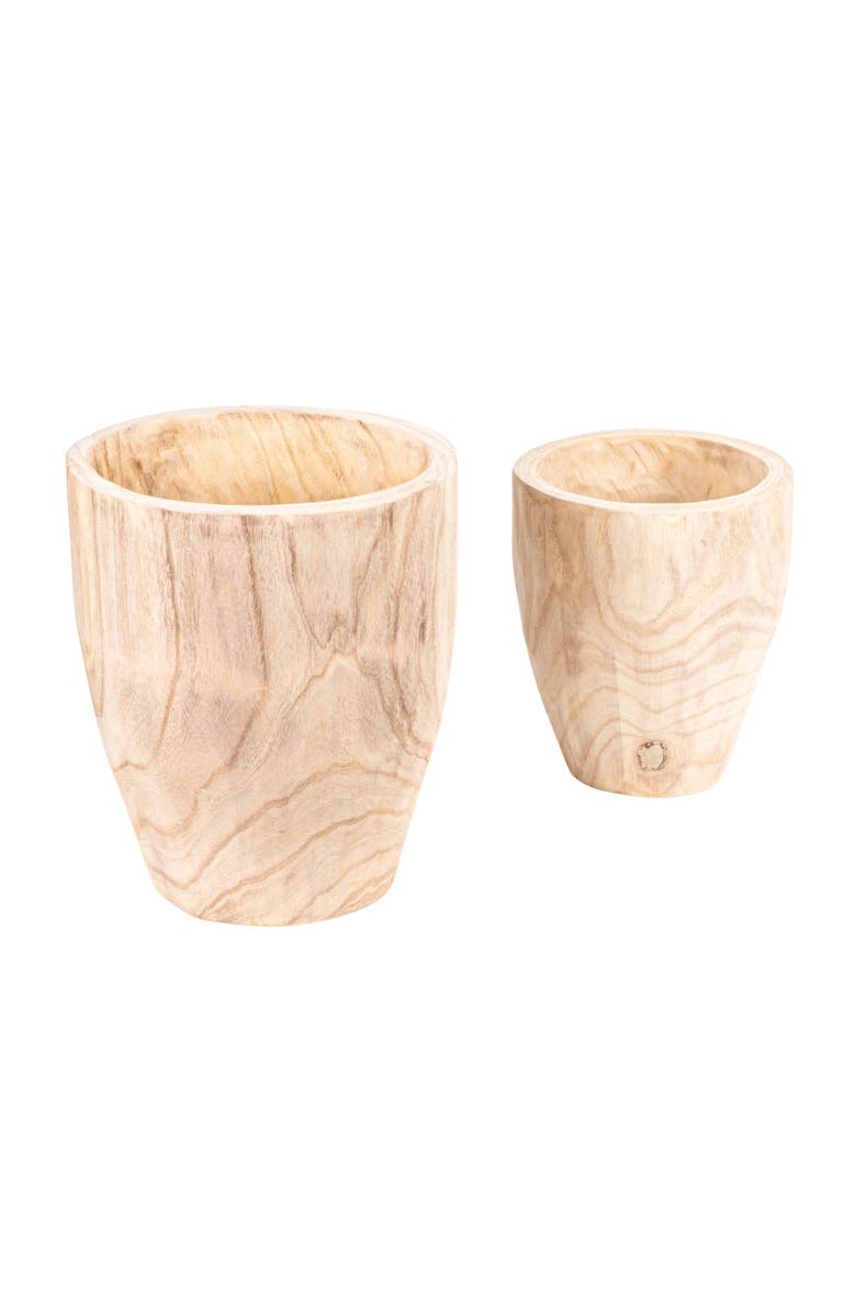 Storied Home Round Paulownia Wood Planters, Natural, Set of 2, Main, color, Natural