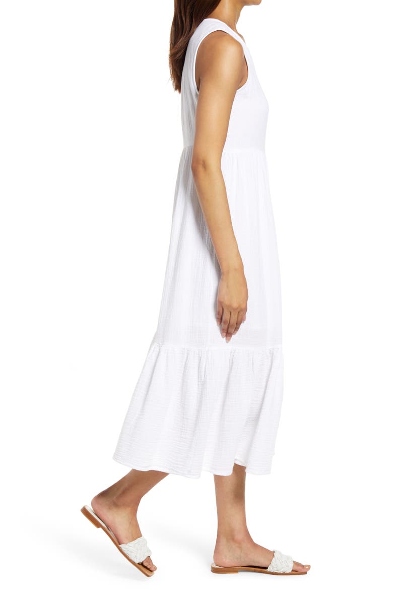 Reana Sleeveless Cotton Double Cloth Midi Dress, Alternate, color, WHITE
