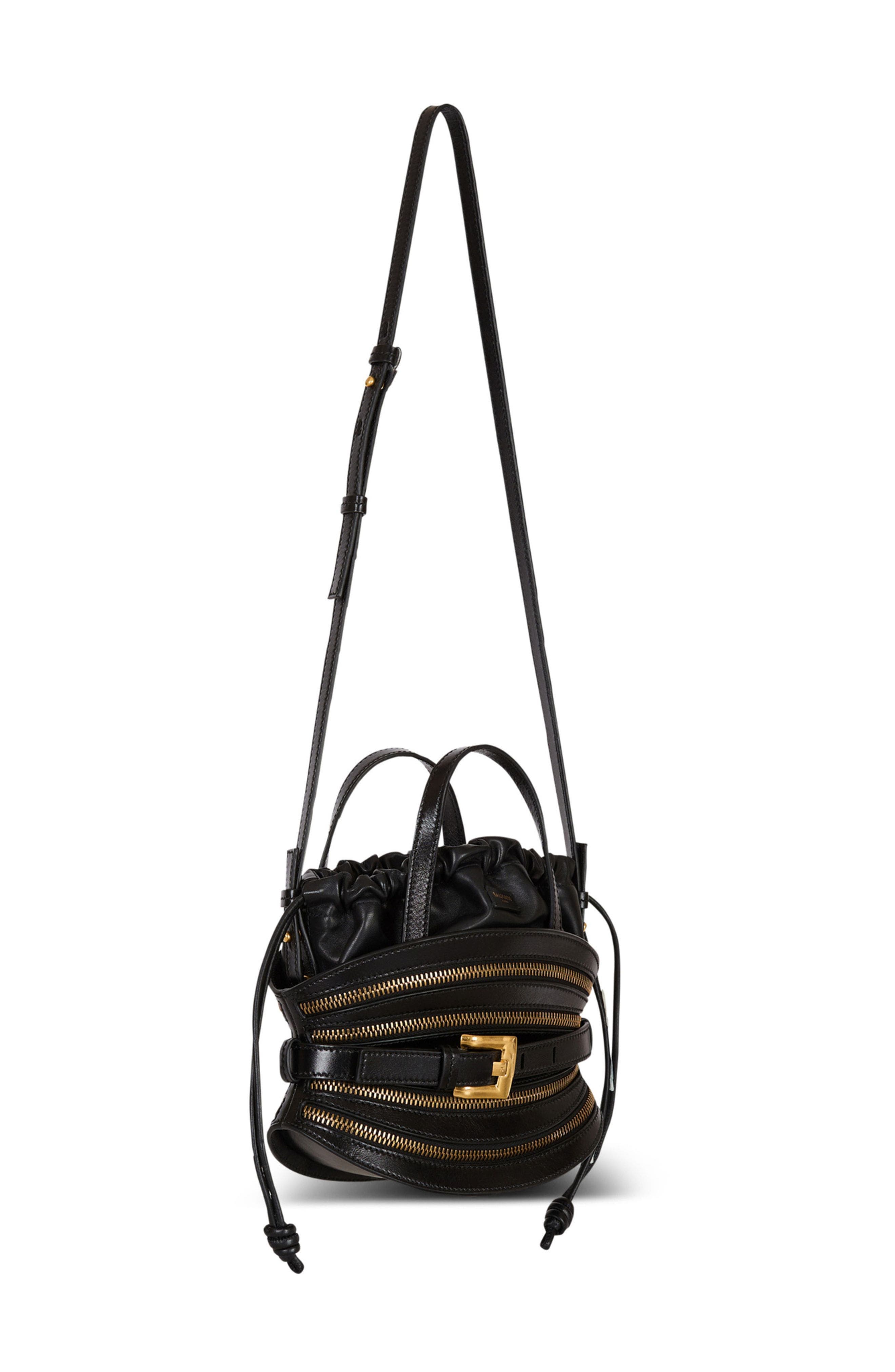 Balmain Mini Shuffle Zips bag in calfskin leather, Alternate, color, 