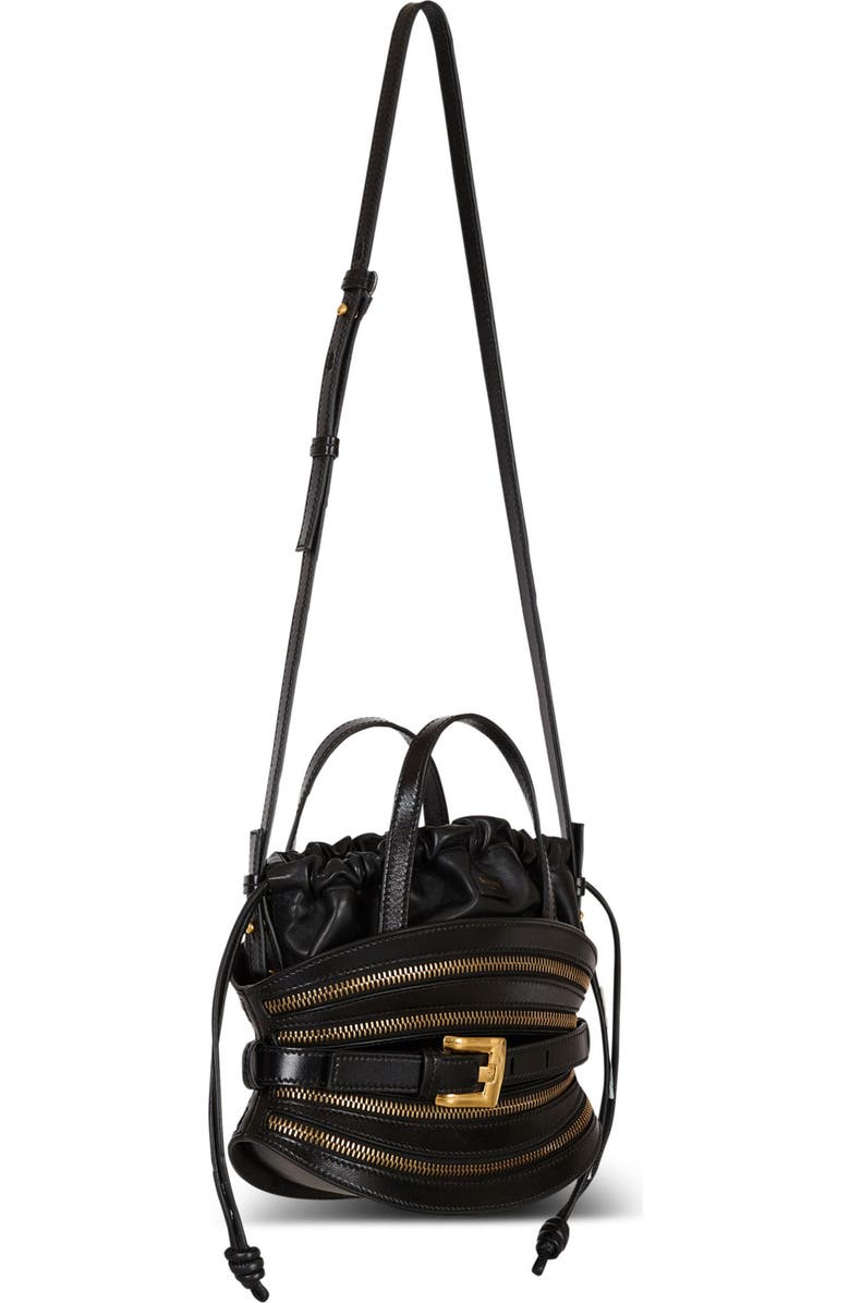 Balmain Mini Shuffle Zips bag in calfskin leather, Alternate, color, Black