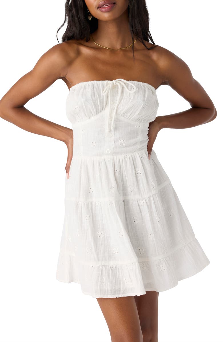 O'Neill Naya Eyelet Embroidered Strapless Cotton Minidress, Alternate, color, 