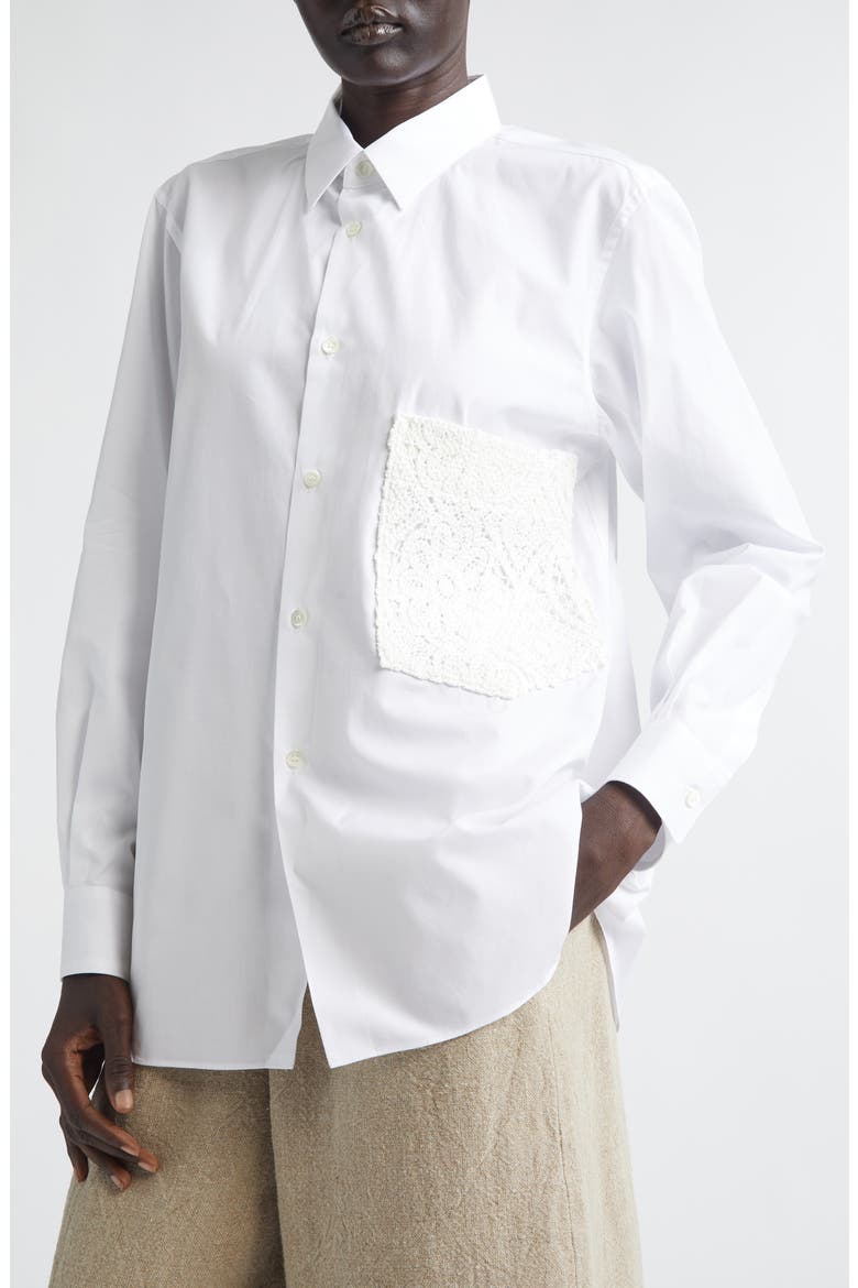 Cotton Broadcloth Button-Up Shirt with Chemical Lace Pocket, Alternate, color, WHITE X OFF-WHITE