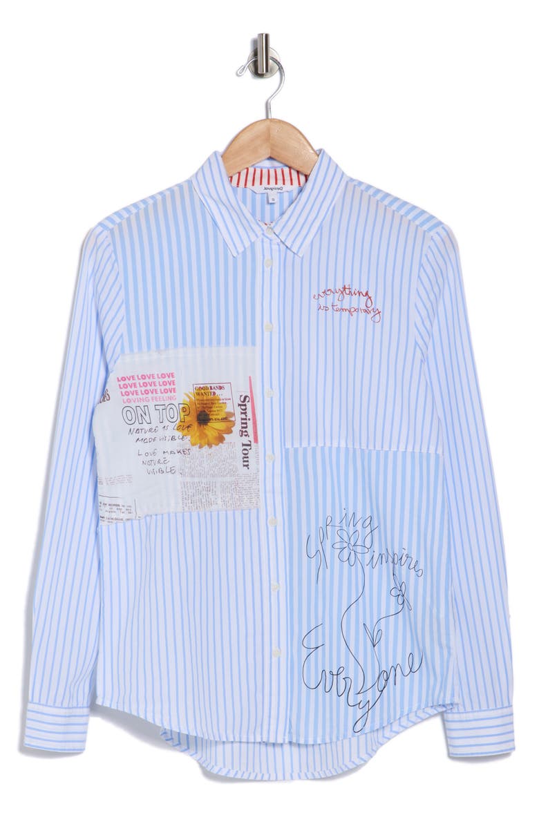 Desigual Newsprint Stripe Button-Up Shirt, Alternate, color, Light Blue