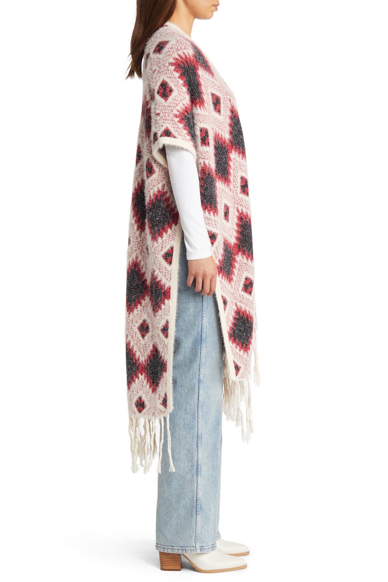 Geometric Jacquard Fringe Wrap, Alternate, color, RED MOTIFF