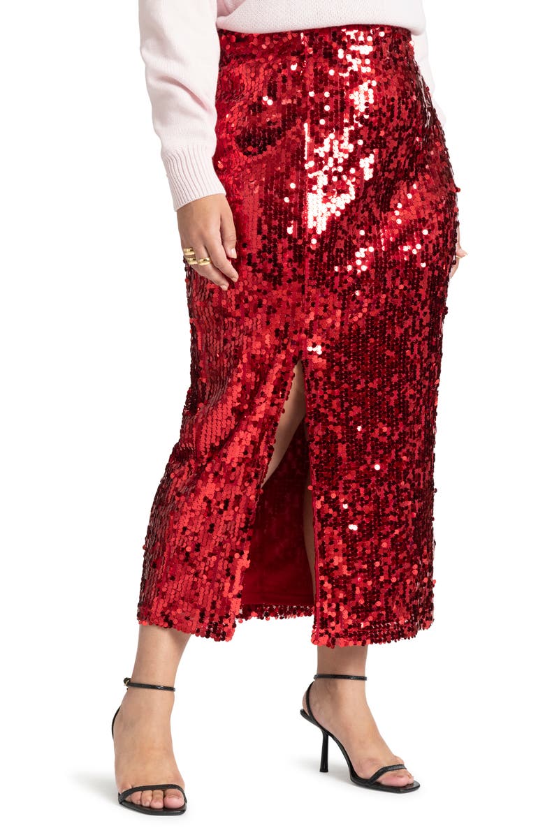 ELOQUII Sequin Column Maxi Skirt, Main, color,