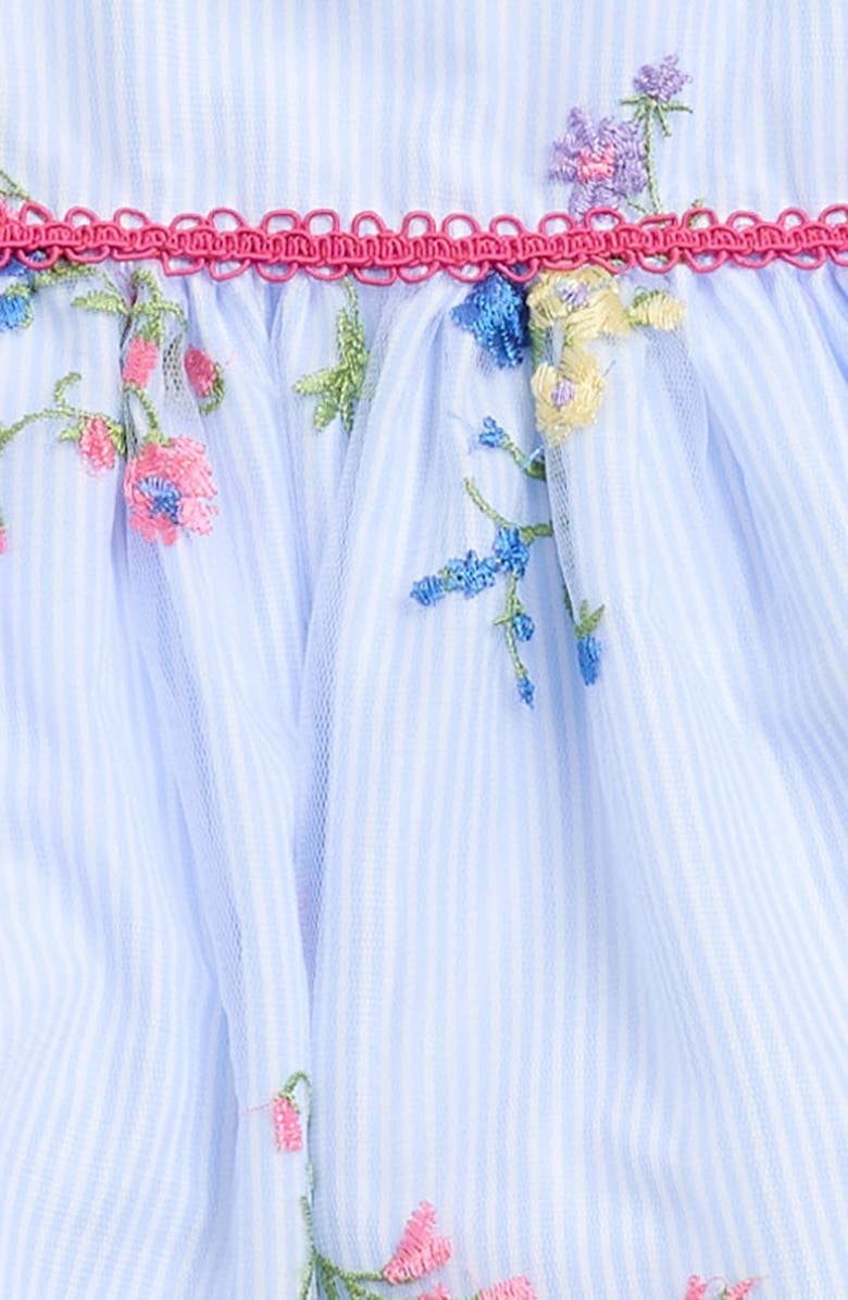 Pippa & Julie Kids' Embroidered Floral Stripe Dress & Bloomers, Alternate, color, Blue/ White