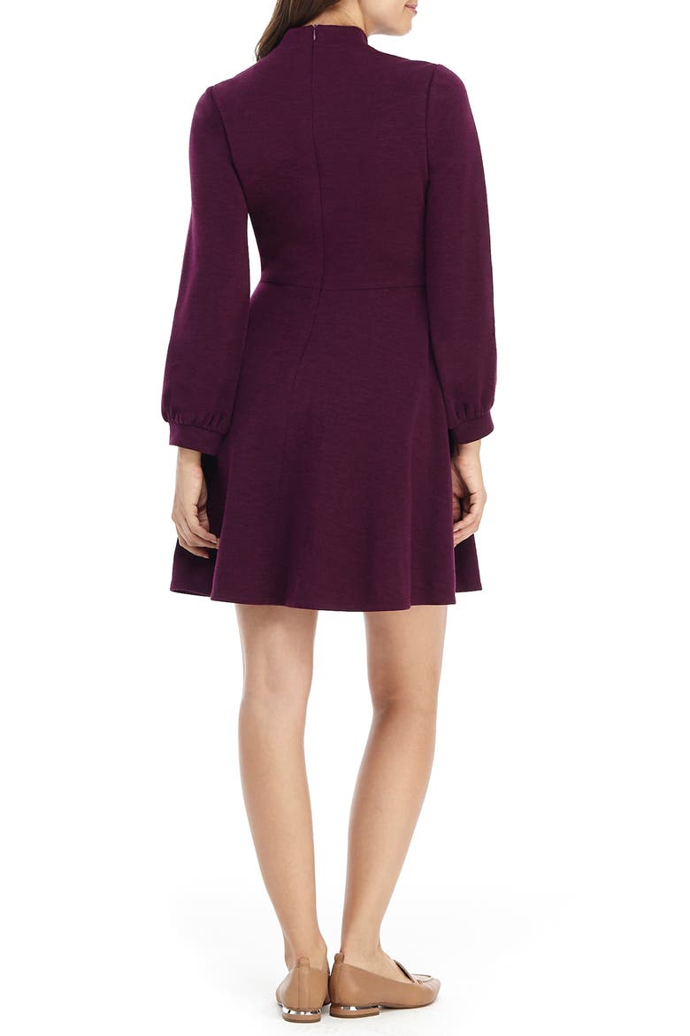 Valentina Bow Detail Long Sleeve Fit & Flare Sweater Dress, Alternate, color, BLACK CURRANT