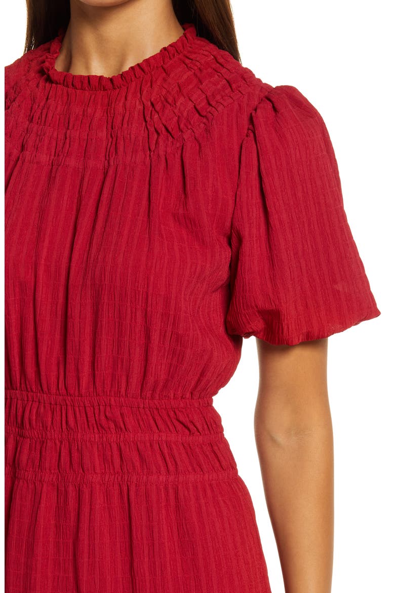 Vero Texutred Smock Detail Midi Dress, Alternate, color, CHERRY
