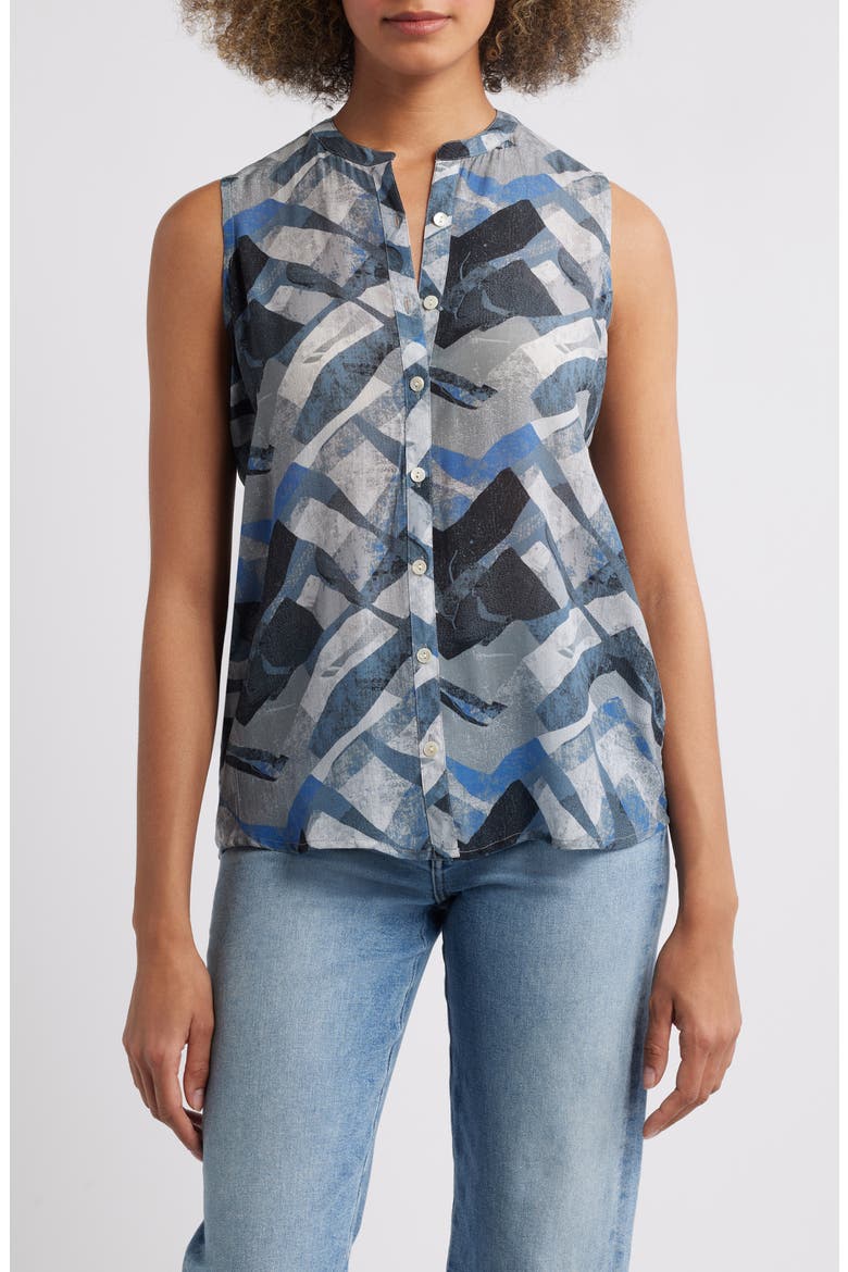 Print Chiffon Button-Up Sleeveless Top, Main, color, GREY MULTI