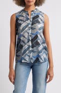 APNY Print Chiffon Button-Up Sleeveless Top